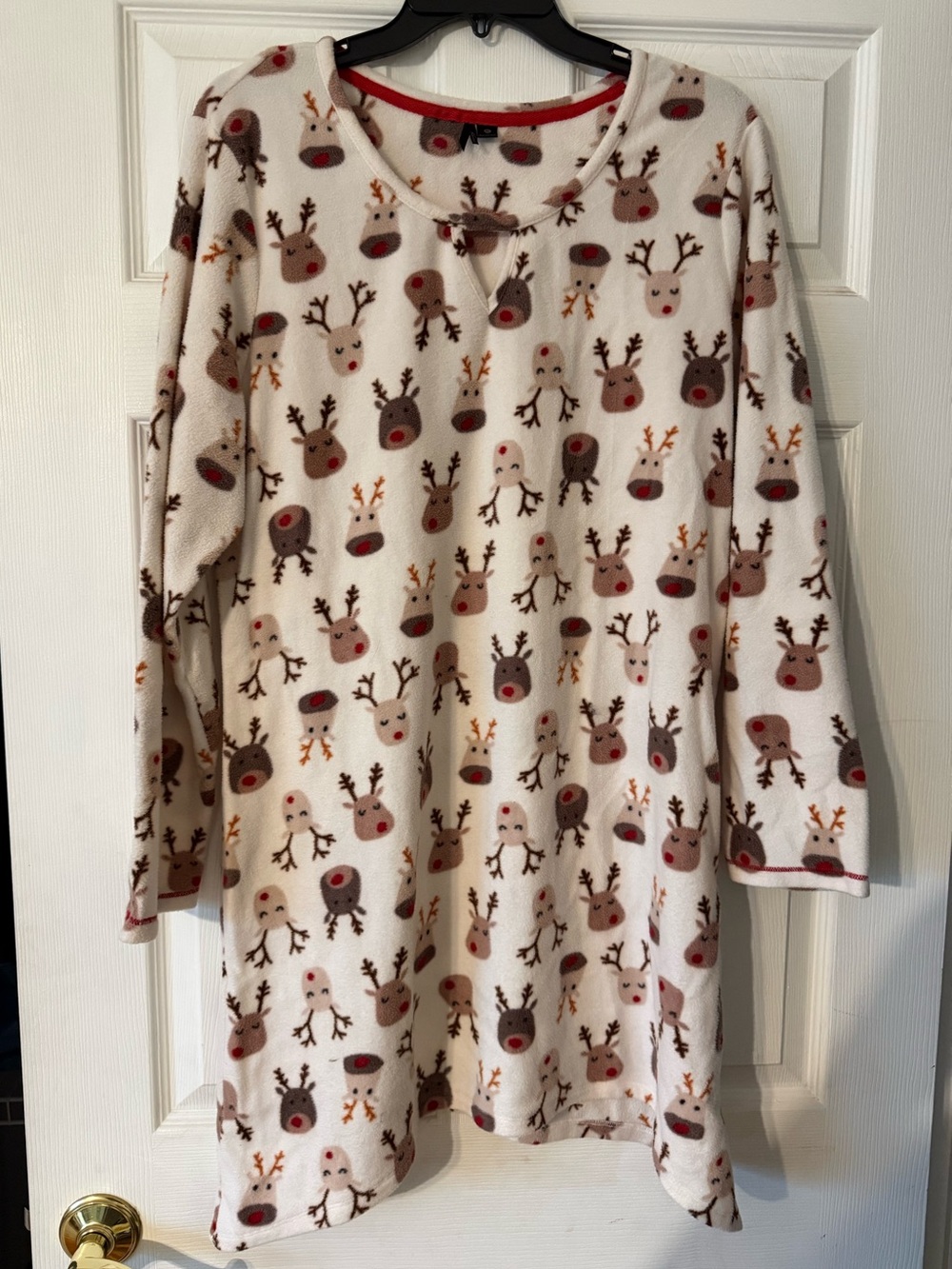 Cream Nightgown with Reindeer Print - Brown & Red Accents